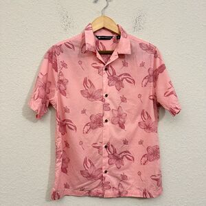 TRAVIS MATHEW Yacht Rockin Floral Camp Shirt Peach Pink Button Up LS